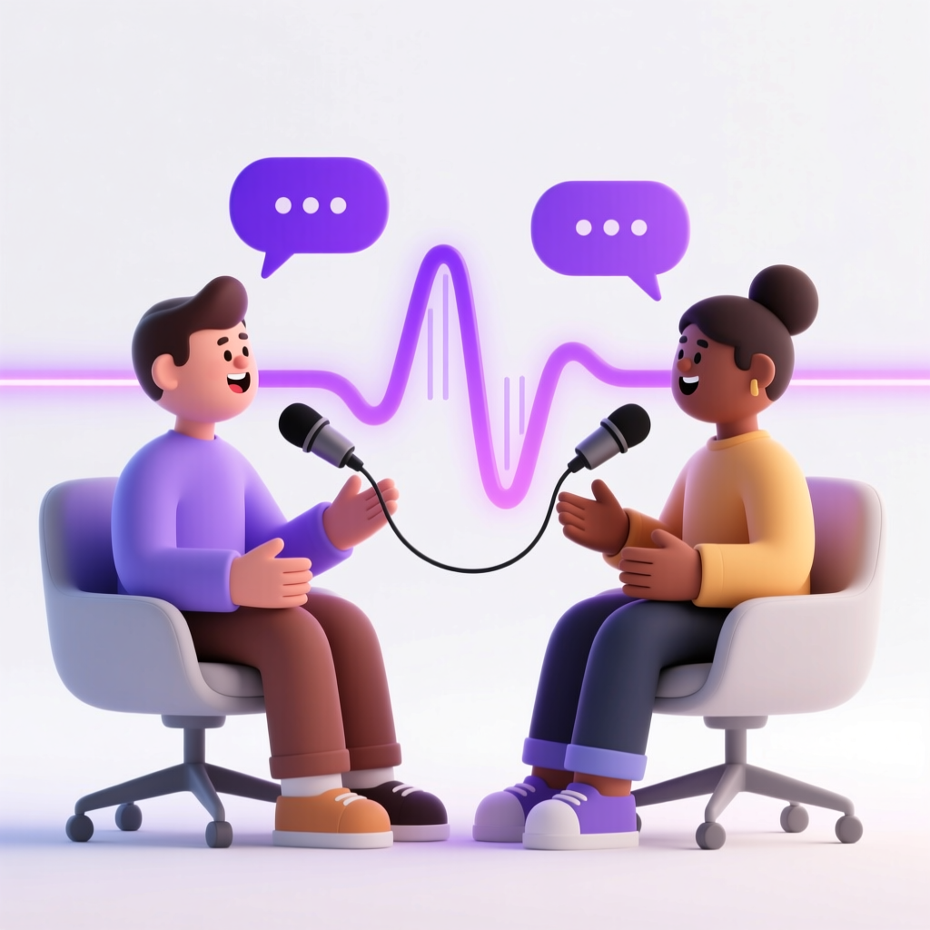 Multi-speaker dialogue illustration — podcast conversation