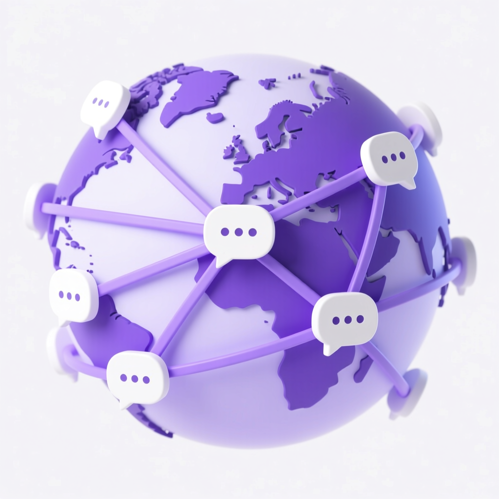 Global communication illustration — globe with speech bubbles